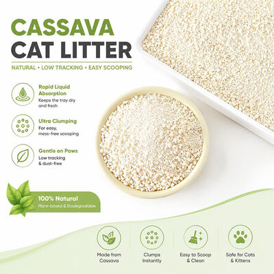 Eco-Friendly Strong Clumping Rapid Absorption Dust-Free Custom Brand Packaging Cassava Cat Litter