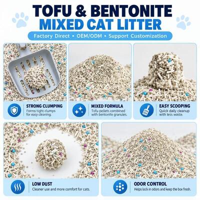 Low Dust Natural Tofu Fiber Powerful Absorption Strong Clumping Eco-Friendly Tofu Bentonite Mixed Cat Litter