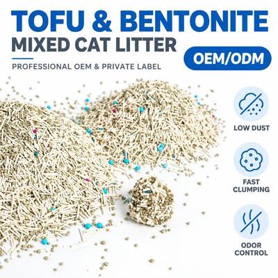 Natural Tofu Fiber Mineral Bentonite High Absorption Firm Clumping Low Dust Tofu Bentonite Mixed Cat Litter